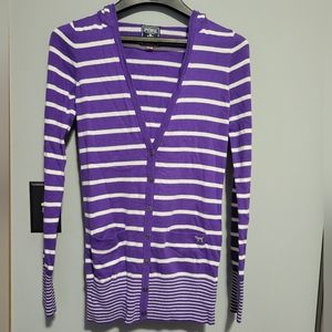 VS PINK Y2K Purple Striped Button Up V Cut Henley Sweater